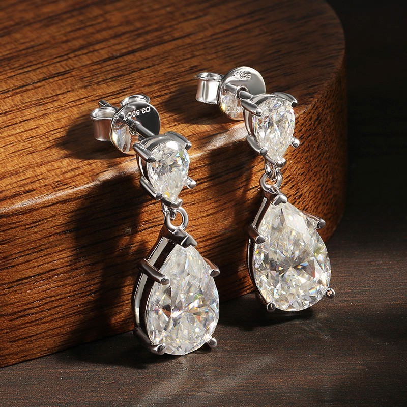 7Ct Pear Cut Real Moissanite Drop Earrings Wedding Jewelry 18K White Gold Plated