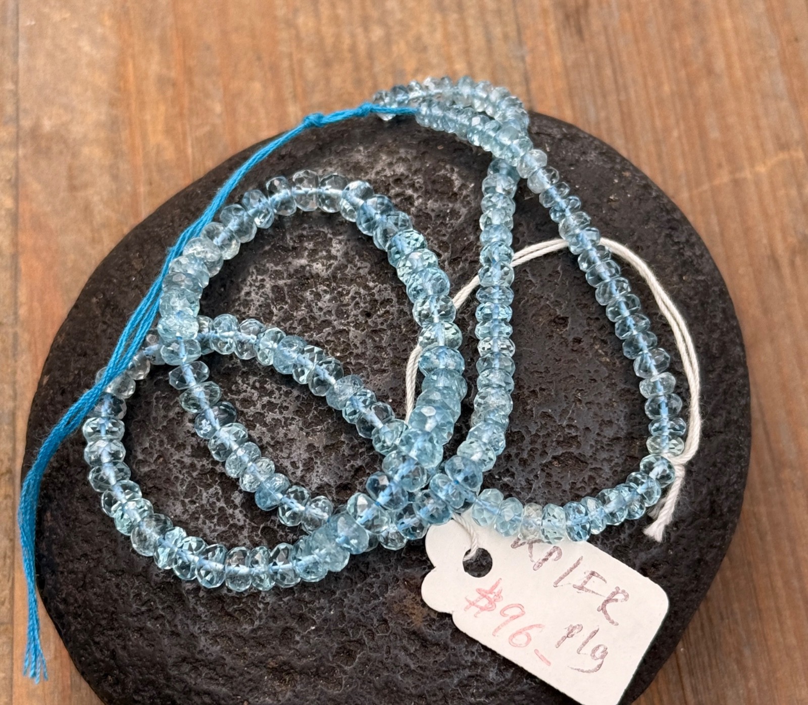 AAA 3x5mm Blue Aquamarine Faceted Rondelle Beads Graduated 14″ Strand Beryl
