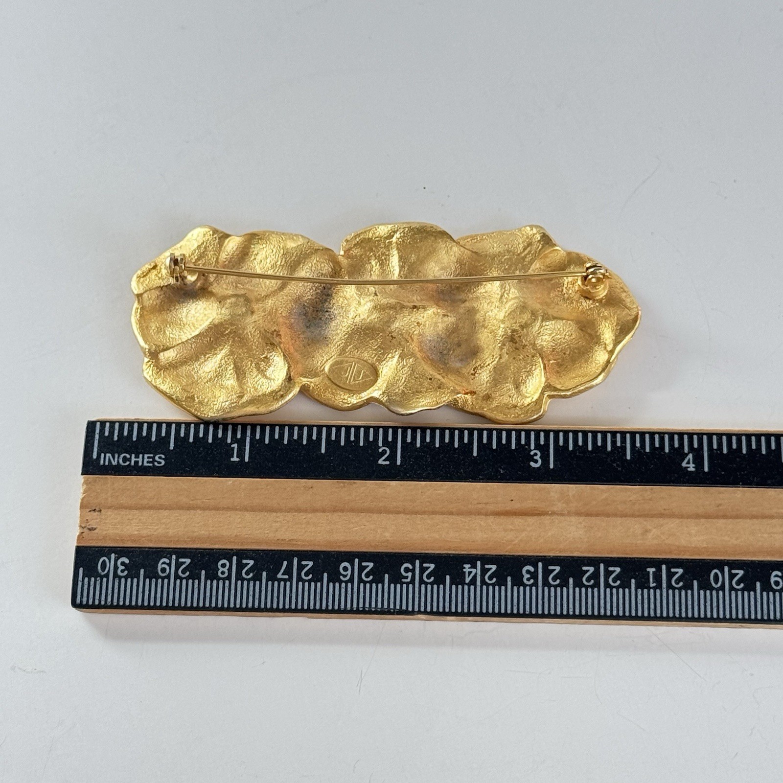 Vintage Judith Jack 80s/90s Satin Brushed Gold Tone Trio Pansy Flower Brooch HTF