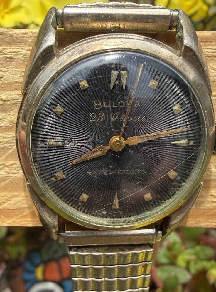 Bulova 23 Jewel Automatic Self-Winding Vintage 1950s Black Sunburst Dial