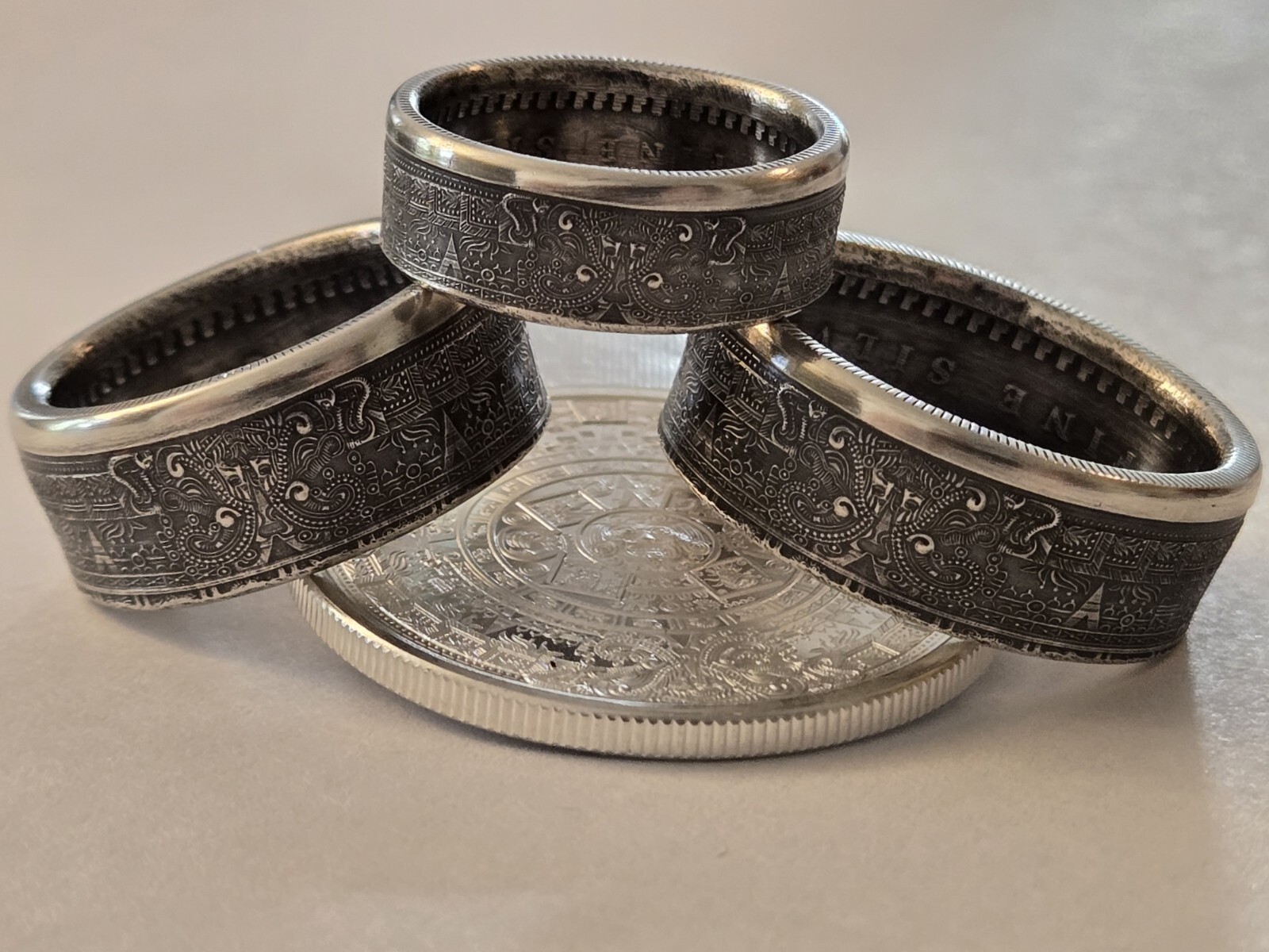 Aztec Calender .999 Pure Silver COIN RING Azteca Mayan Sz 8-14 Stars & Celestial