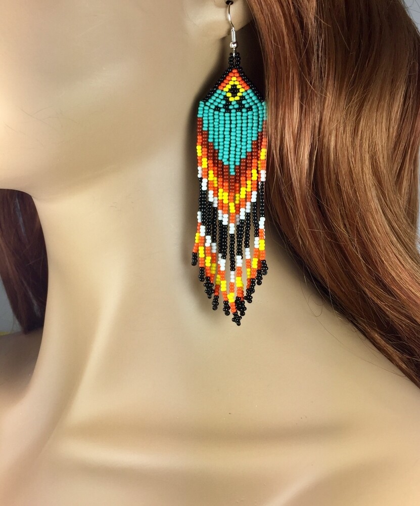 HANDCRAFTED ETHNIC NATIVE STYLE MULTI-COLOR BEADED NECKLACE EARRINGS SET S58/8