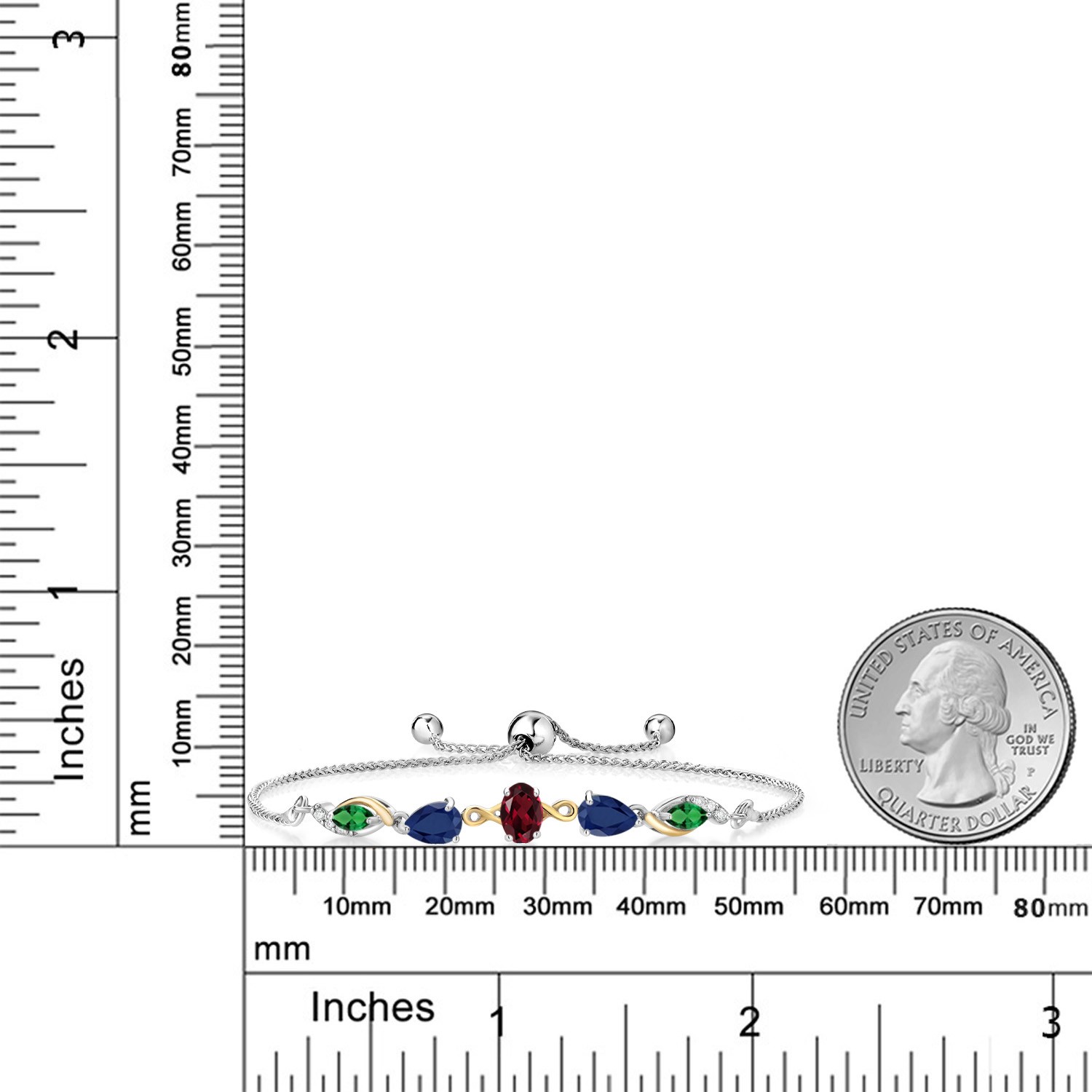 925 Silver and 10K Yellow Gold Rhodolite Garnet Sapphire Nano Emerald and Lab