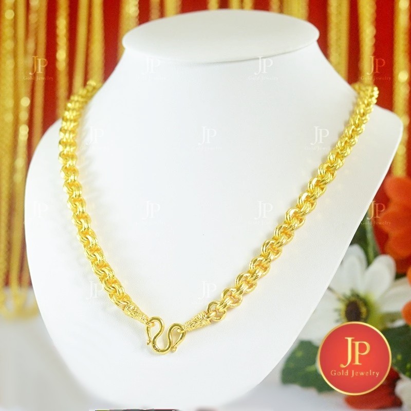 H12 Necklace 24k Gold Plated Men Women Jewelry Weight 8 Baht 26″ Double ring Gem