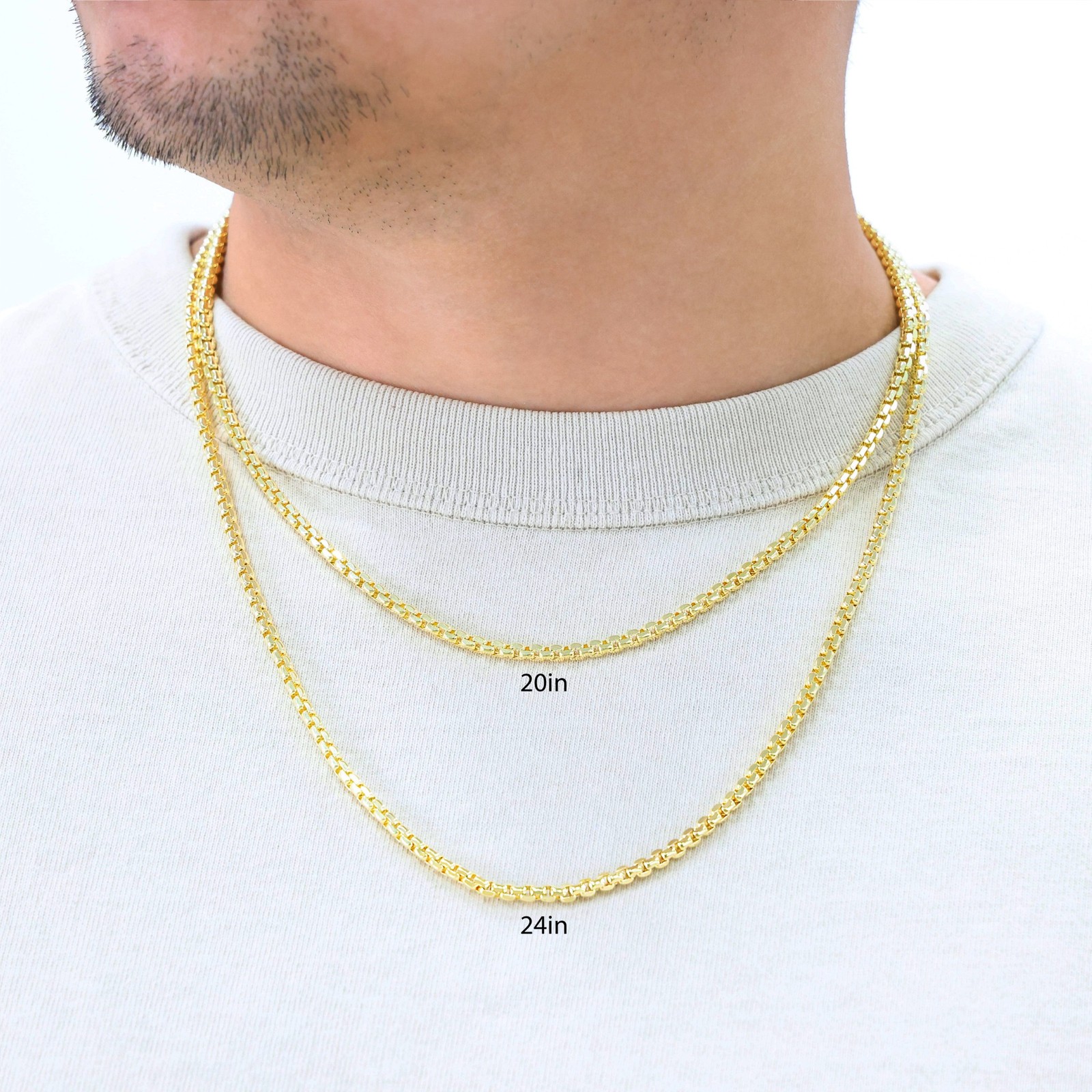 14K Yellow Gold 1.5mm-3.5mm Venetian Round Box Chain Necklace Men Women 16″- 30″