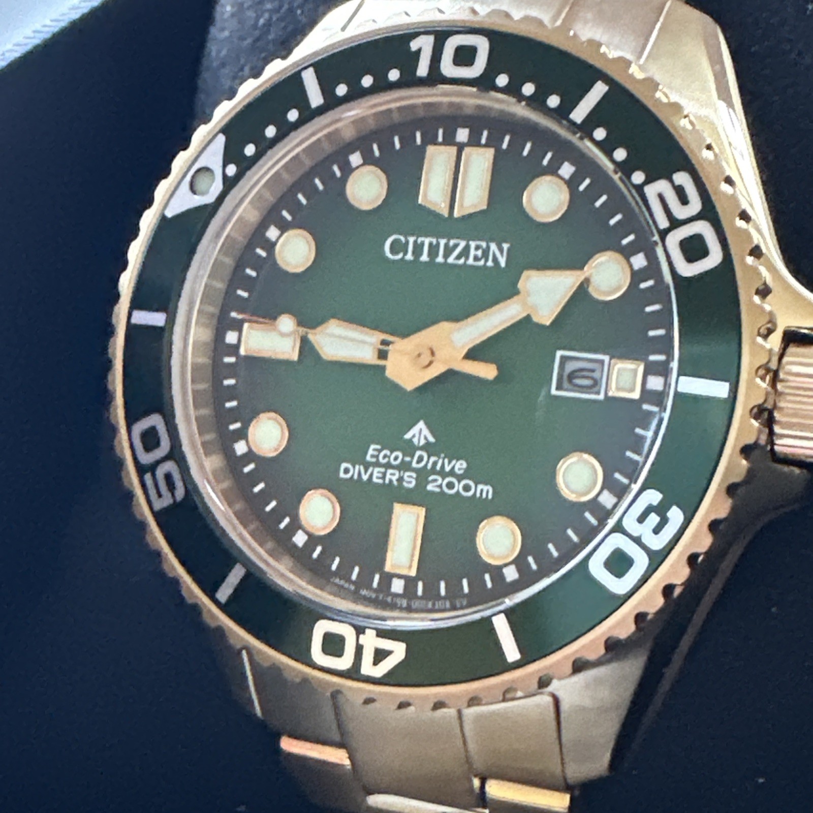 Citizen ProMaster Dive Timepiece Green Dial Gold Stainless Mens Watch BN0262-59W