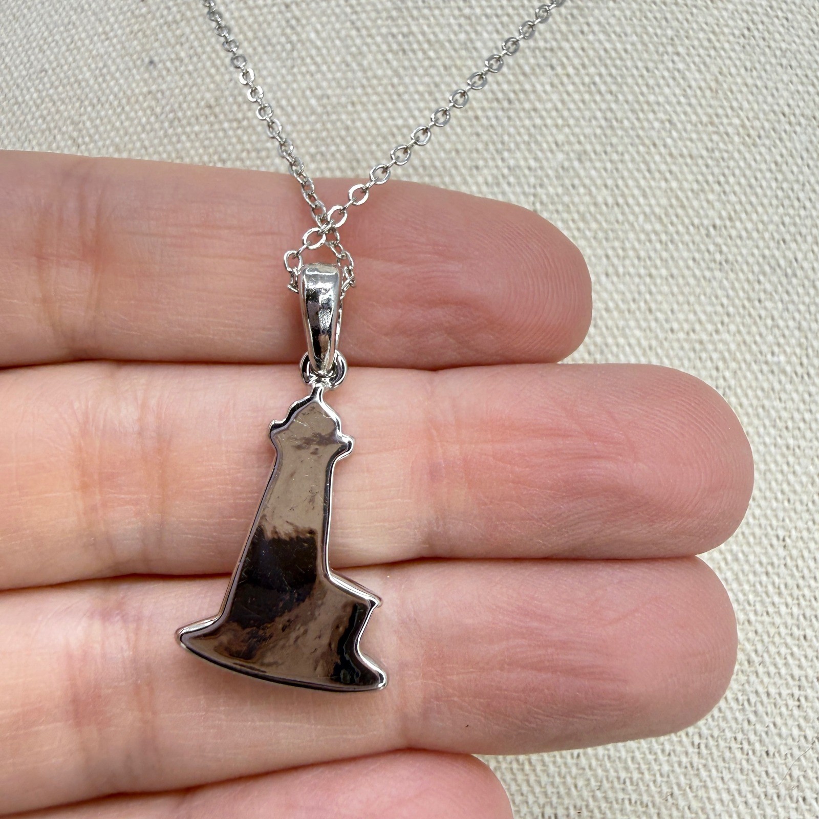 Lighthouse Pendant Necklace Silver Tone Mother of Pearl Abalone Shell Nautical