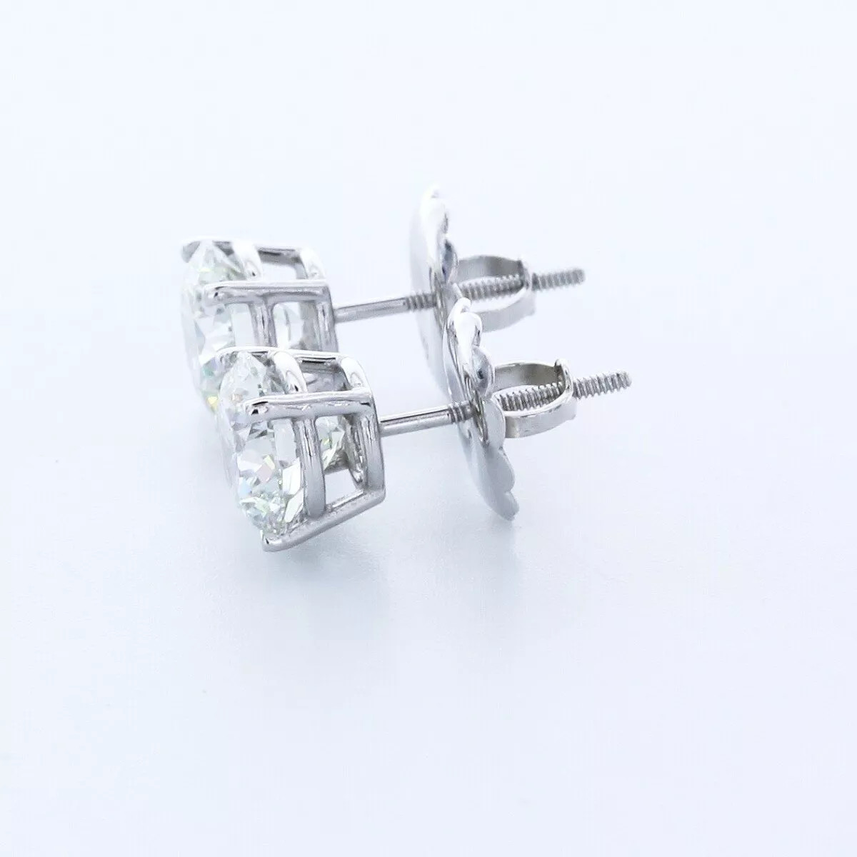 Stud Earrings Classic Solid 14K White Gold 3 Carat Round Natural Diamond F VS2