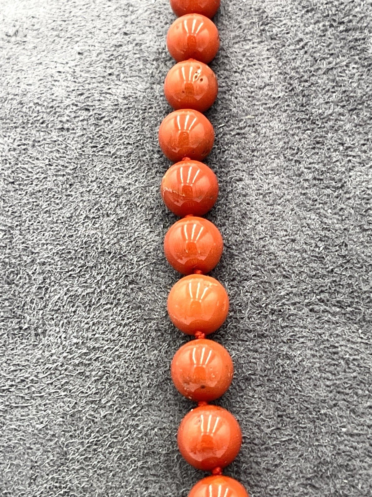 Natural Mediterranean Red Coral Necklace 63cm Balls 7-11mm 18kt Gold Knot