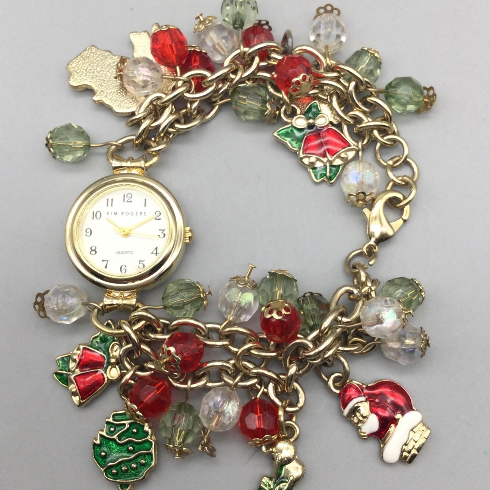 Kim Rogers Womens Watch 24mm Gold Tone Christmas Bracelet New Battery 7.25″