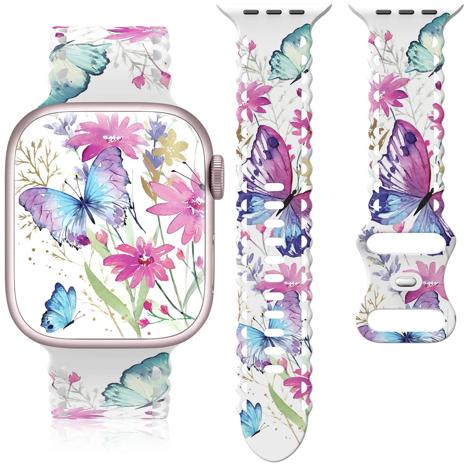 Floral Band Compatible with 38mm/40mm/41mm/42mm(Series 10), Water Butterflies