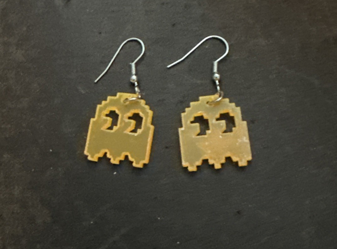 Orange PAC-Man Ghost Drop Dangle Earrings 80’ Nostalgia