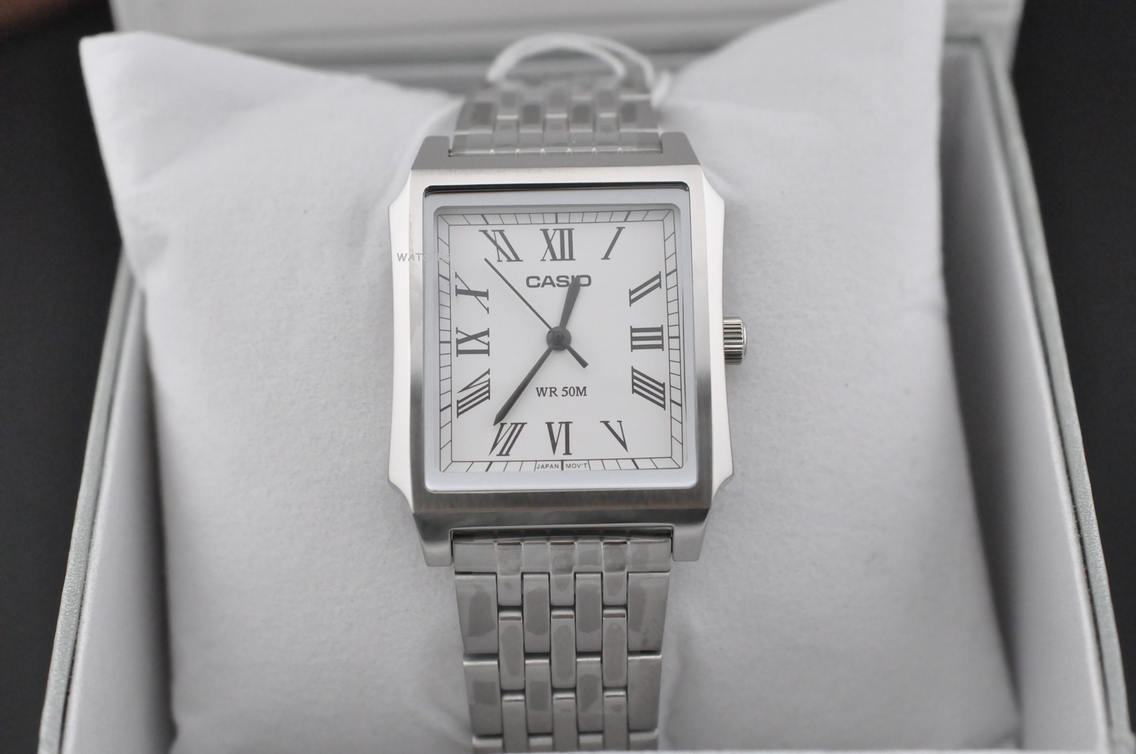 Casio MTP-B190D-7B Mens TANK Quartz Watch Silver Dial Stainless Steel