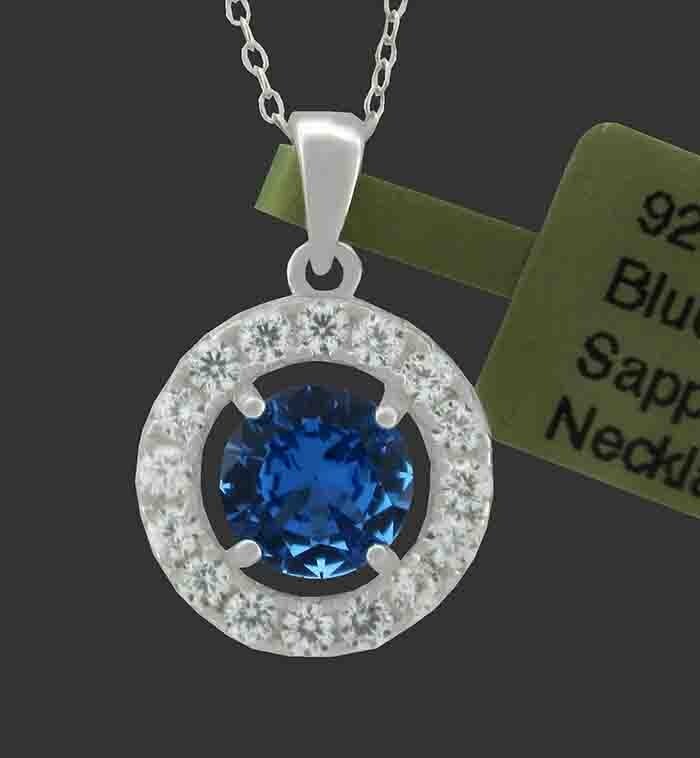 LAB-CREATED 1.08 Cts BLUE & WHITE SAPPHIRE NECKLACE .925 Silver (yellow) – NWT