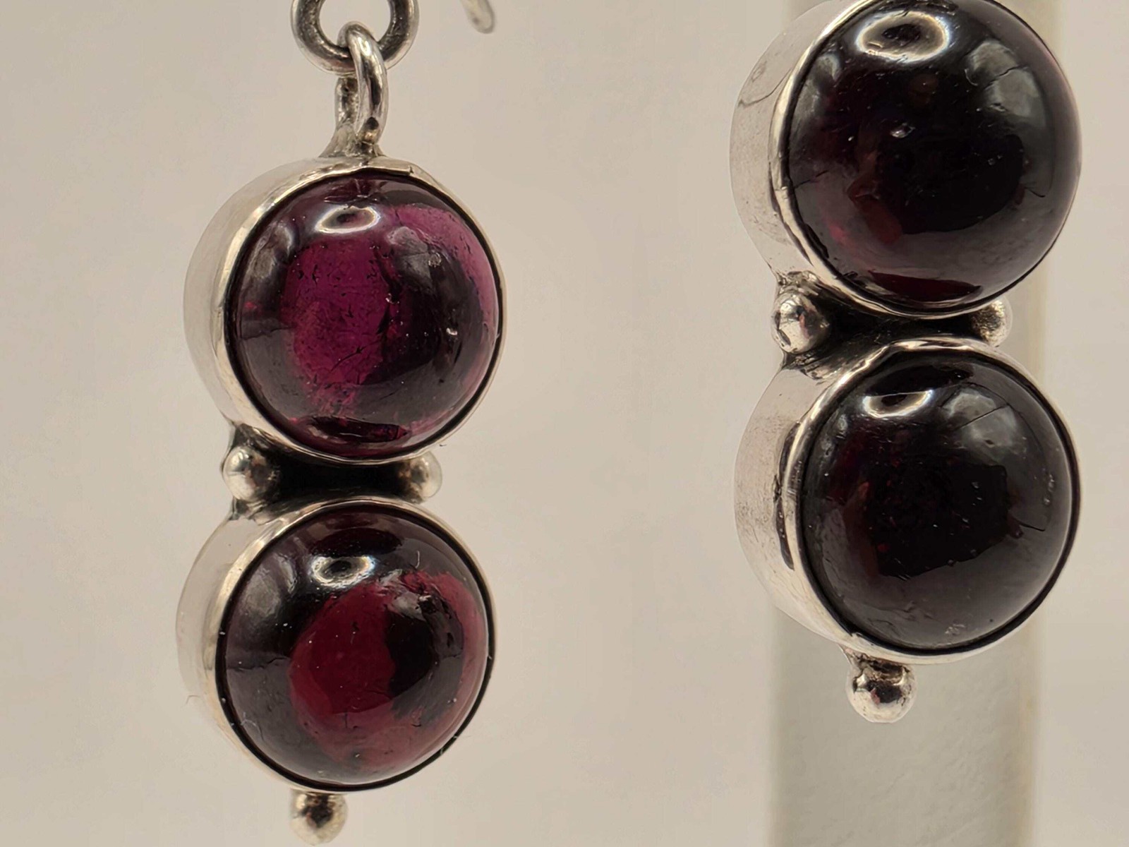 Genuine Rhodolite Garnet Drop Earrings Solid 925 Sterling Silver 1.75 Inch Doubl