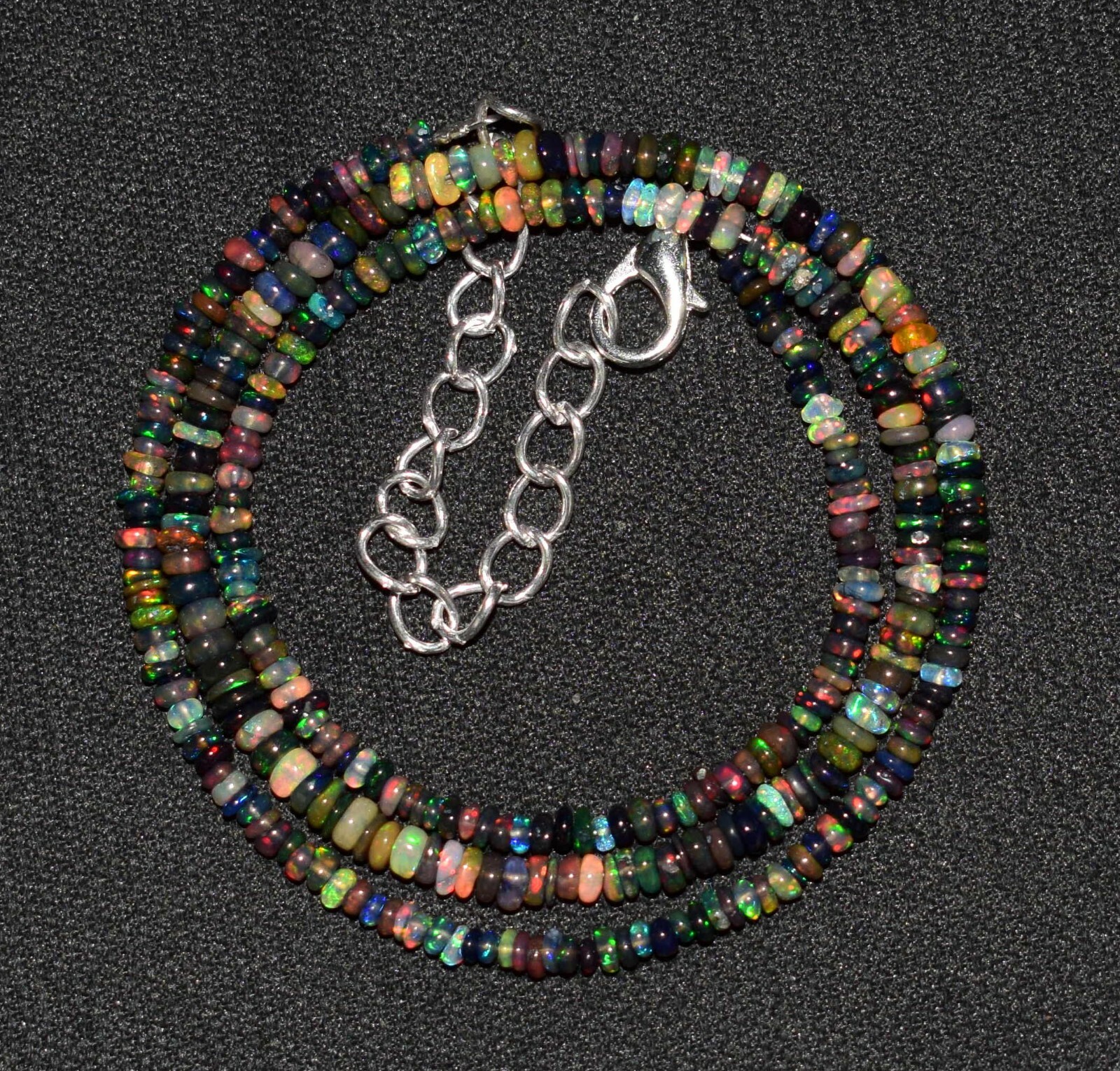16″Natural Ethiopian Black Opal Wello Fire Opal Gemstone Bead Necklace F0779