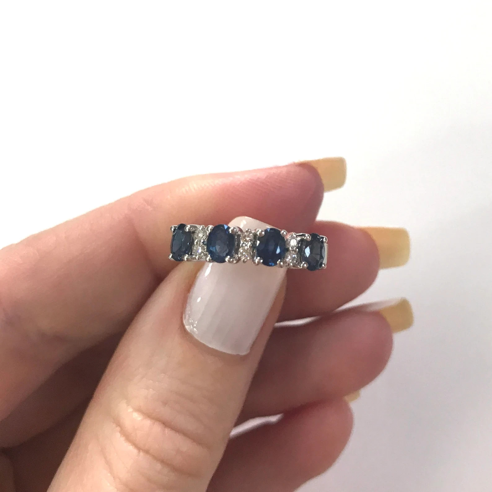 3.94 Ct Oval Cut Natural Sapphire Diamond Wedding Ring 14K White Gold Size 8