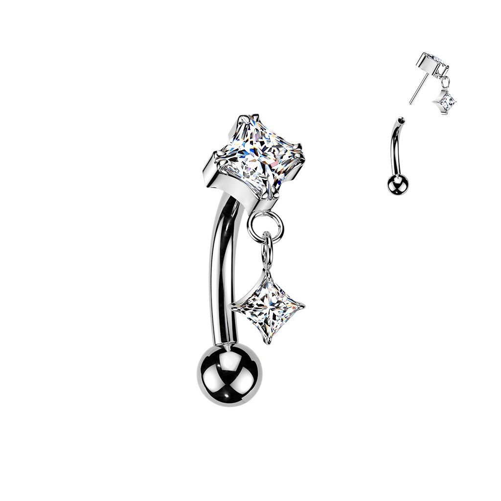 Titanium Threadless Push In CZ Dangle Eyebrow Ring 16G