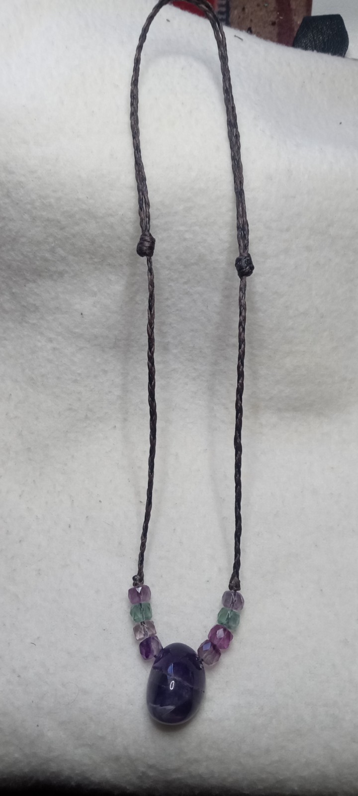 Amethyst Natural Stone With Flourite Beads Adjustable Neckalce.