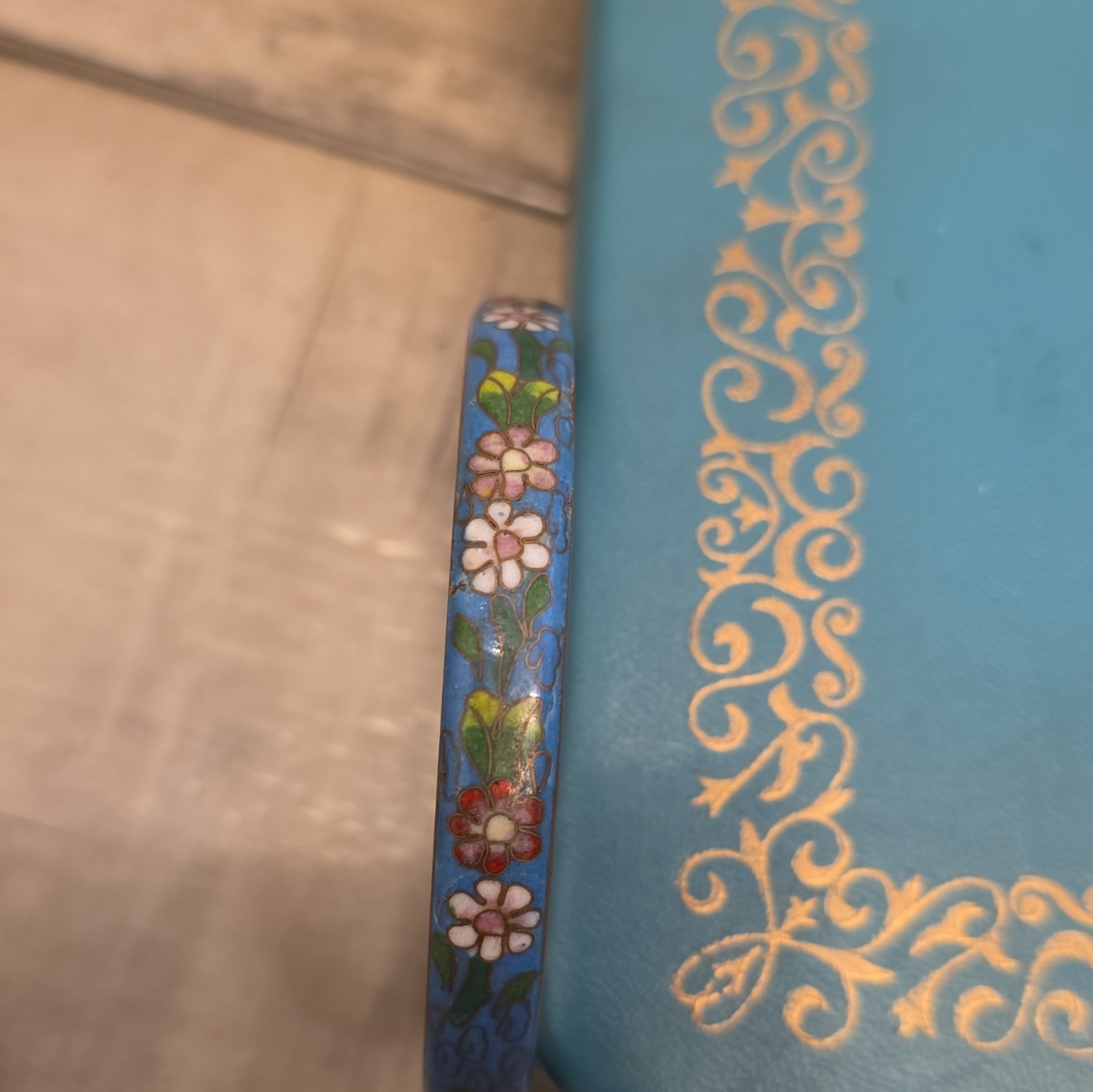 Cloisonne Enamel Floral Bangle Bracelets Lot of 4 Multicolor Stackable