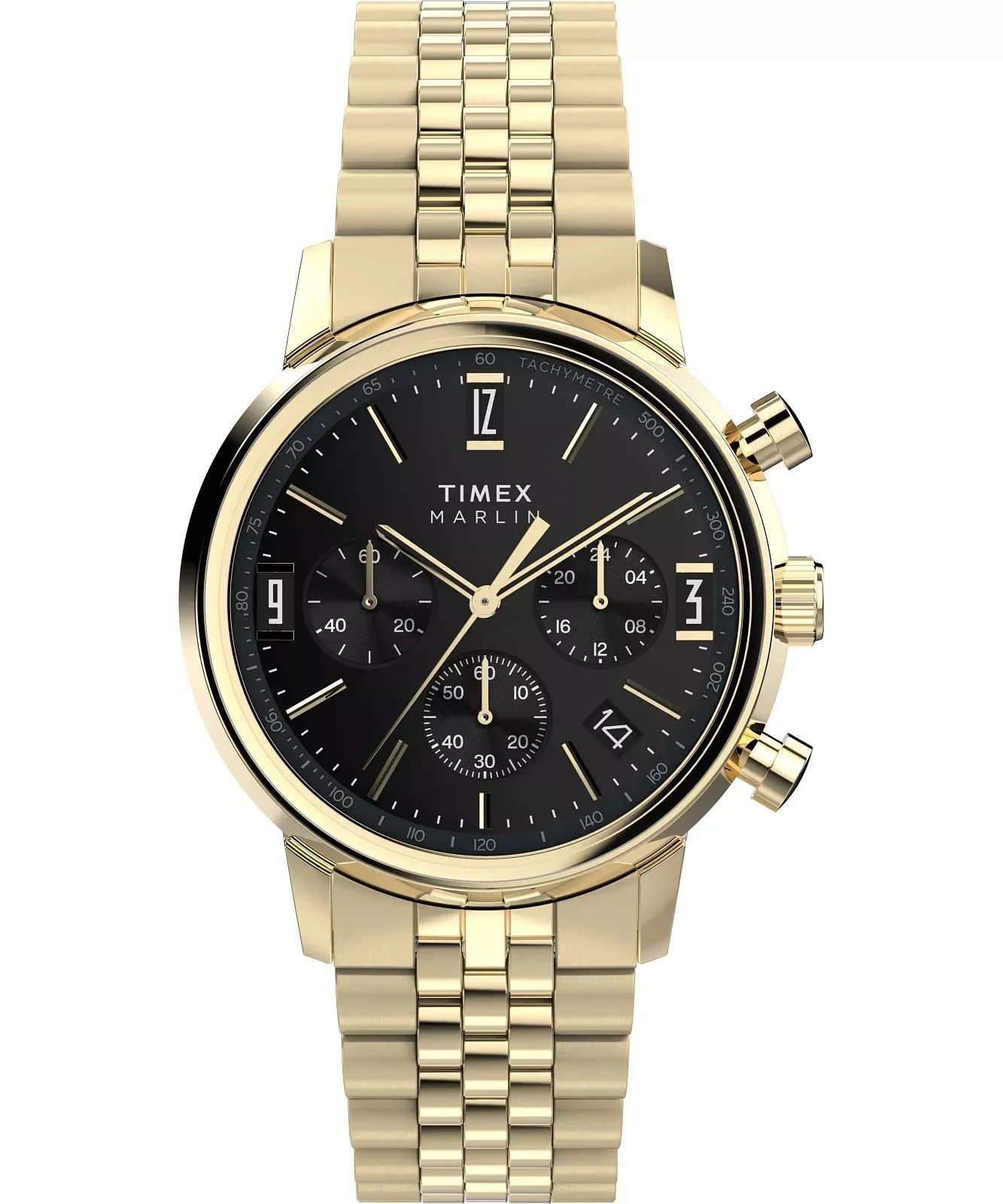 Timex Marlin TW2W59900 Men’s Black Dial Gold-Tone Chronograph Bracelet Watch New