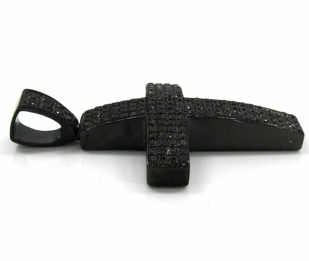 2.0 Ct Round Cut Lab Created Black Diamond Cross Pendant 14K Black Gold Plated