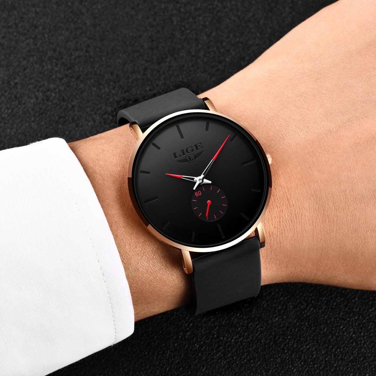 LIGE Men Watch Ultra-thin Quartz Analog 3ATM Waterproof Casual Ladies Wristwatch