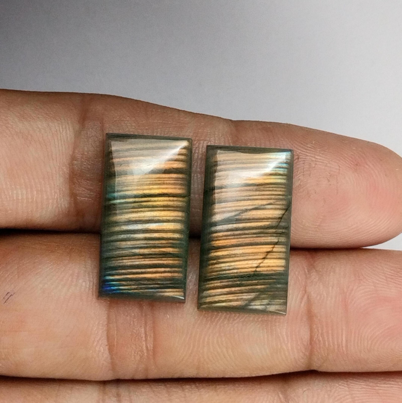 Natural Labradorite Baguette Pair Cabochons – Flashy Gems for Jewelry 28.00 Ct