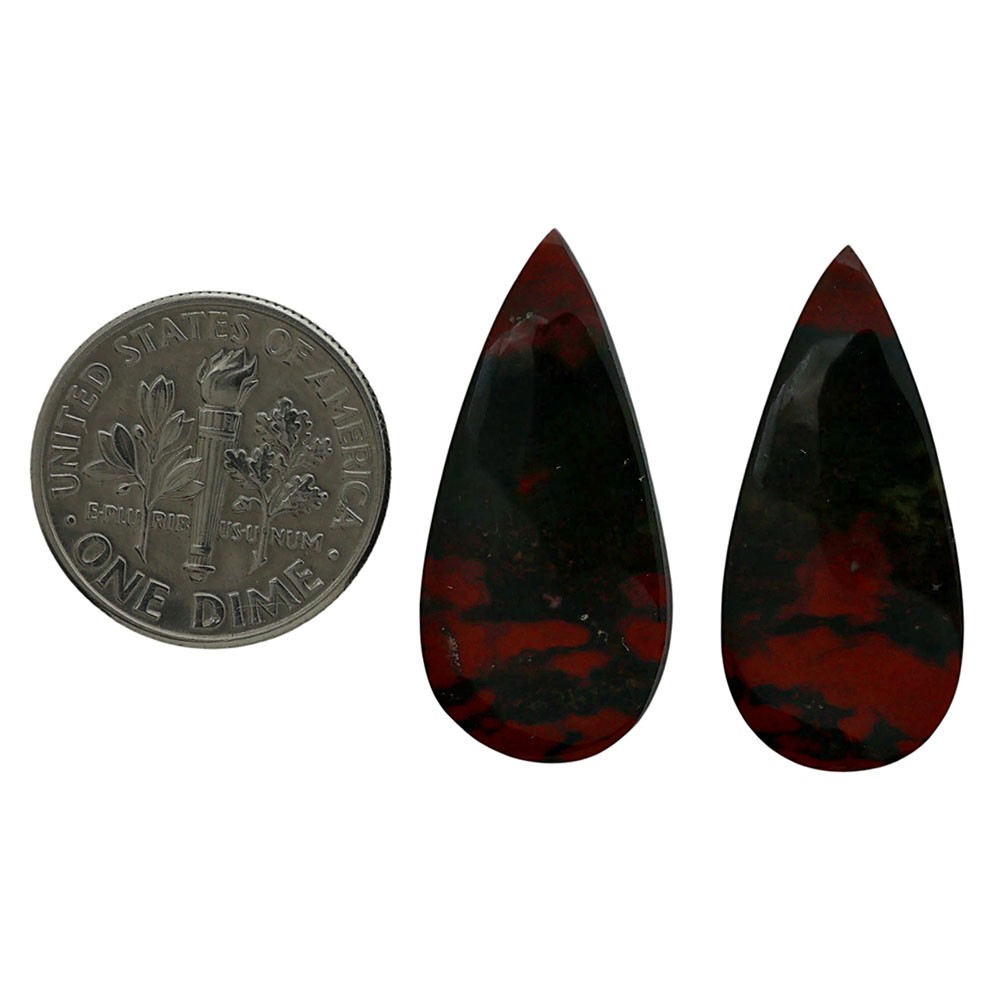 Natural Blood Stone Pair 12.3×26.3×4 mm Pear Shape Polished Gemstone LS32-06967