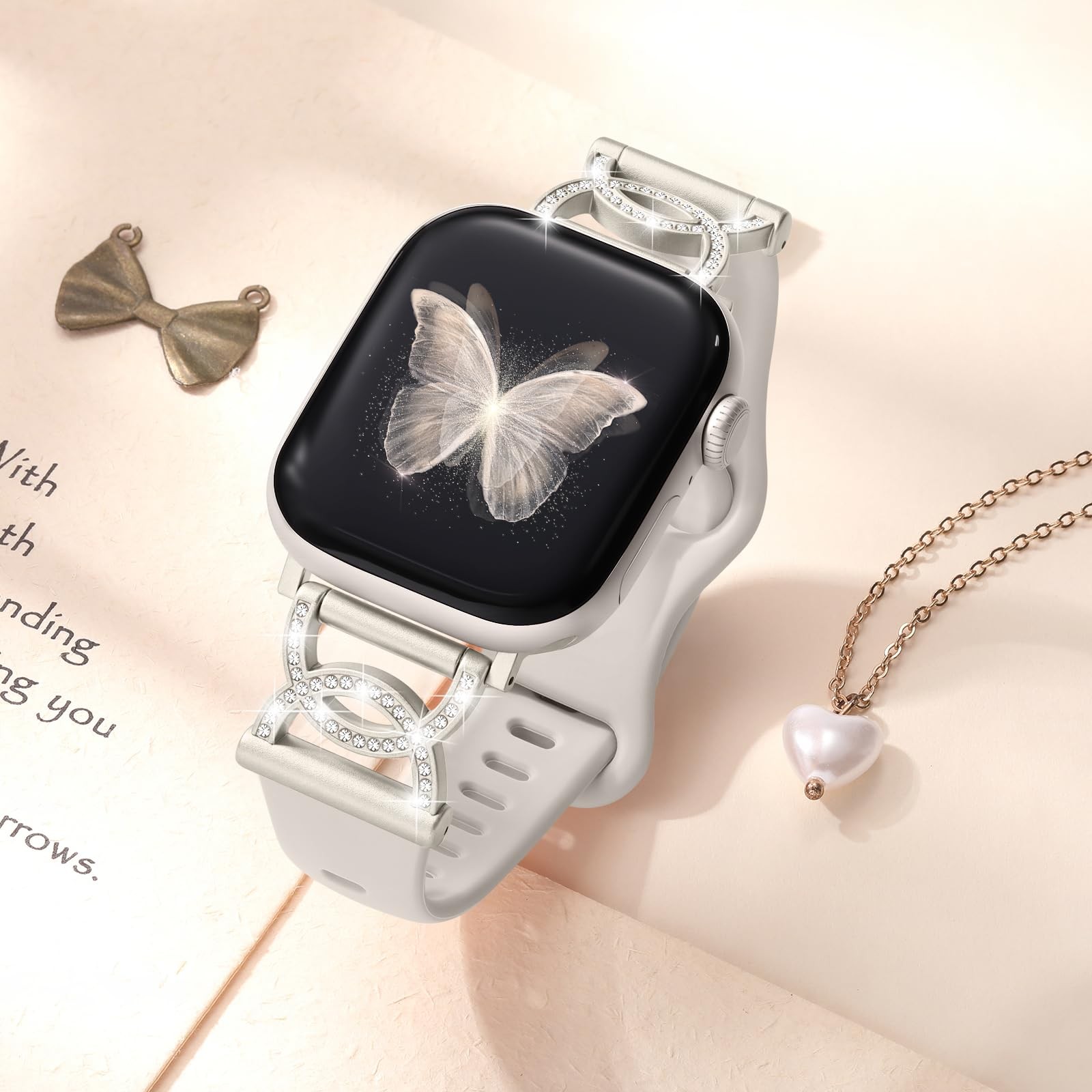 DaQin Slim Silicone Band 38mm/40mm/41mm/42mm(series 11 10), Diamond Starlight