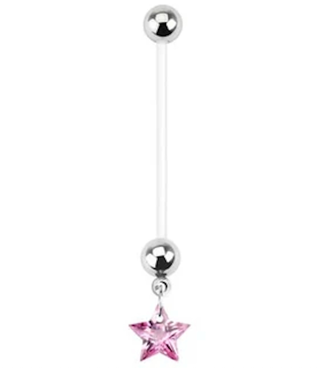 Pregnancy Pink Star Navel Ring Dangle – 14G BioFlex 1” Bar