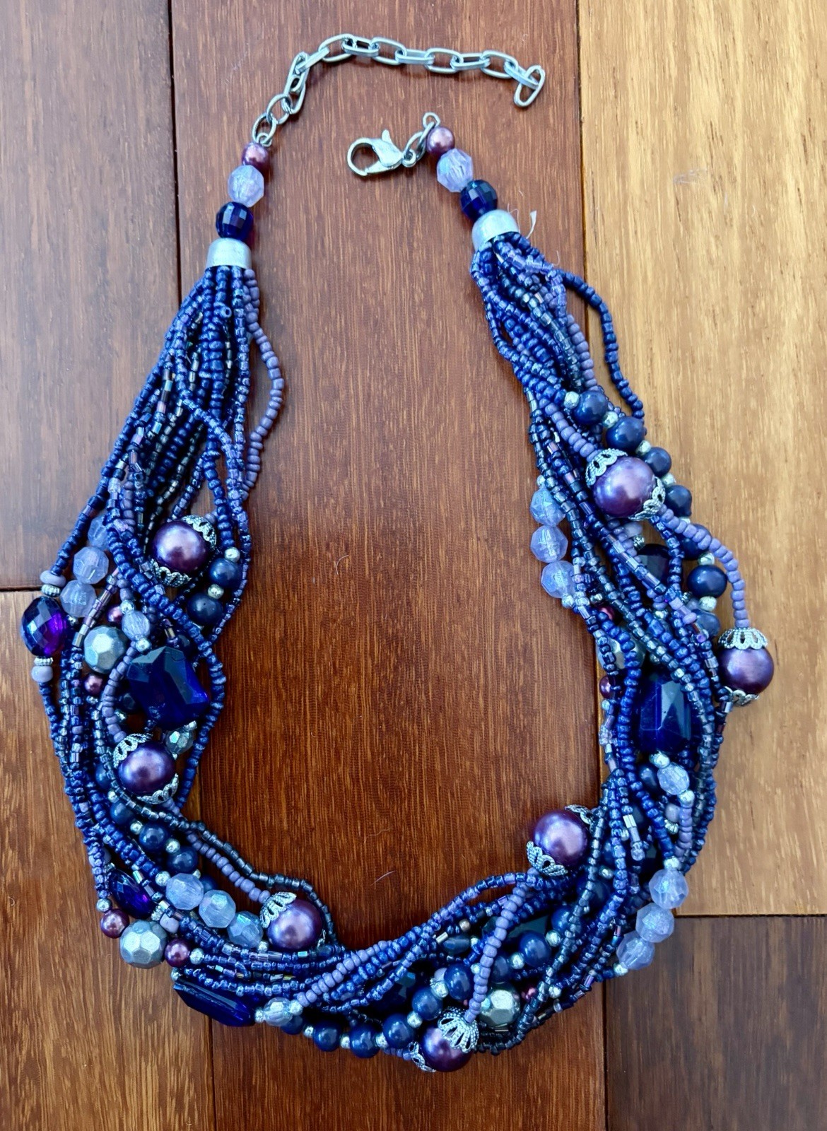 Vintage Amethyst Multi-Strand Glass Beaded Statement Necklace