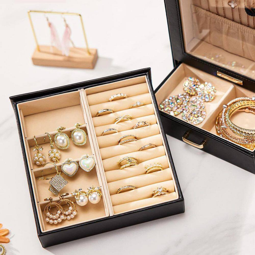 Black 7 In. X 9 In. Polyurethane Modern Jewelry Box with 3-Drawers
