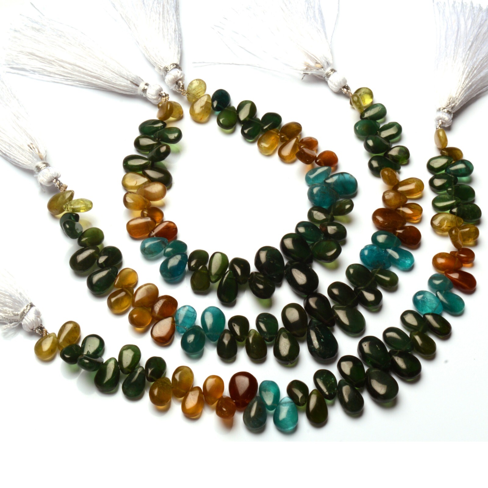 Natural Multicolor Apatite Gems 10×7 to 13x9mm Smooth Pear Shape Beads 8″ Strand