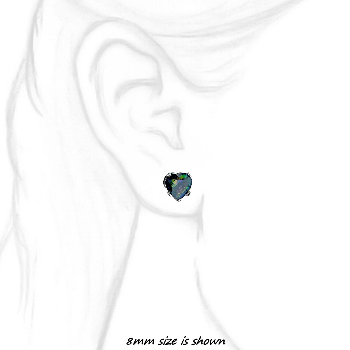 1000 Jewels Heart Cut Mystic Rainbow Topaz Ice CZ Sterling Silver Stud Earrings