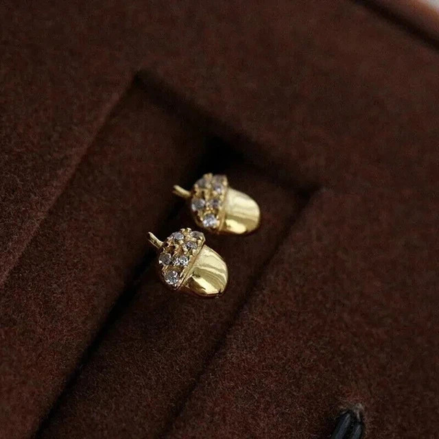 Real Moissanite 1.60Ct Round Cut Acorn Stud Earrings 14K Yellow Gold Plated