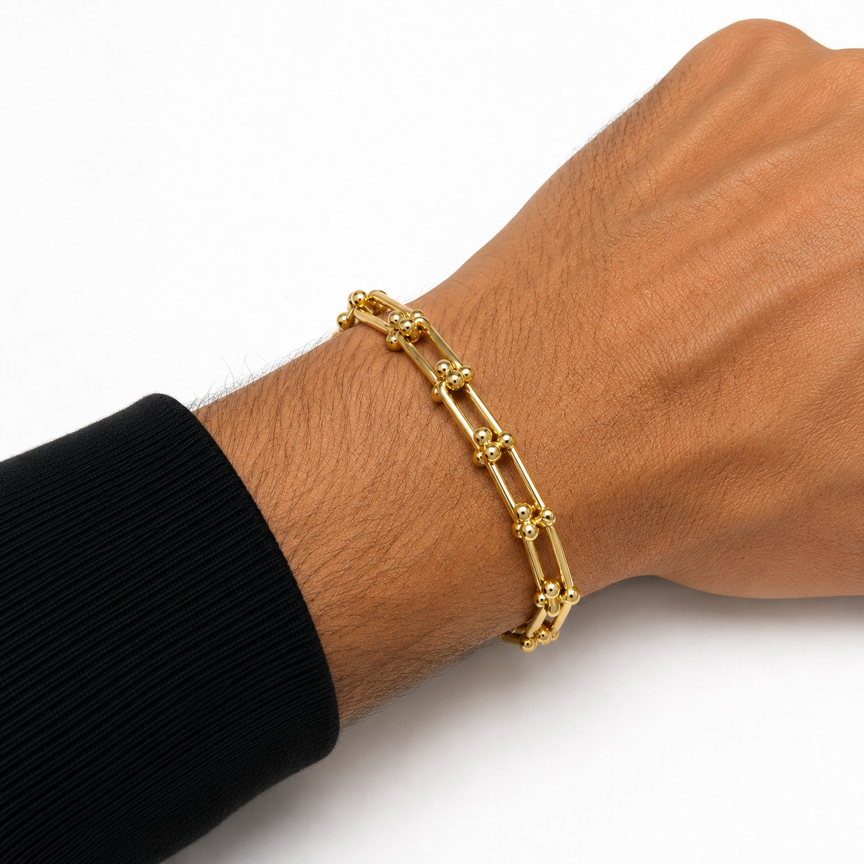 Italian 1/200 14k Yellow Gold Oro Overlay Paperclip Ball Bead Bracelet Pulsera