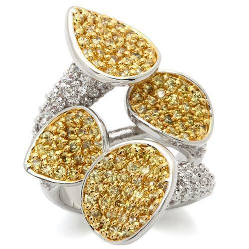 LOA937 – Gold+Rhodium Brass Ring with AAA Grade CZ in Topaz