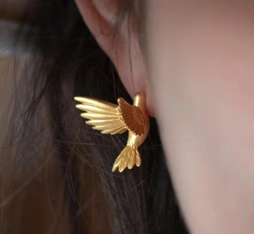 Elegant 14K Gold Plated Hummingbird Bird Stud Earrings Gift