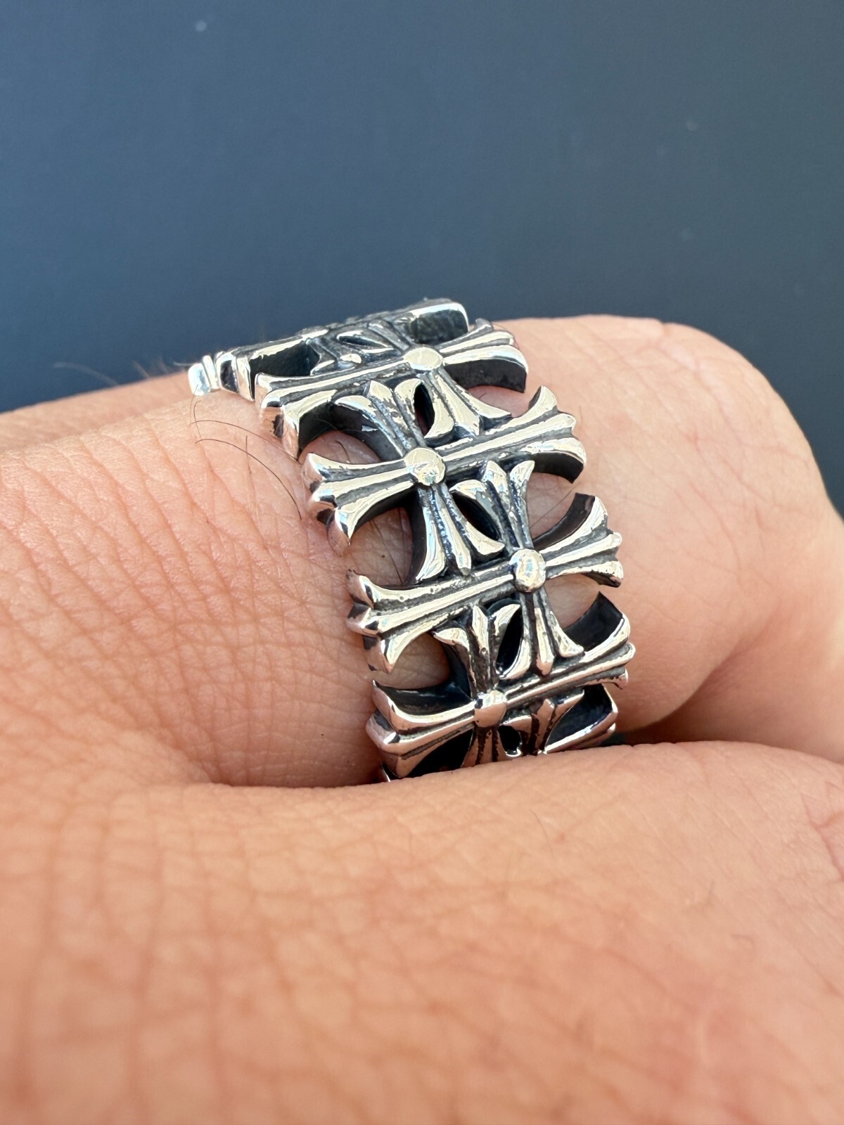 Cross Ring Solid 925 Sterling Silver 13.5mm Wedding Band Hearts Of Chrome