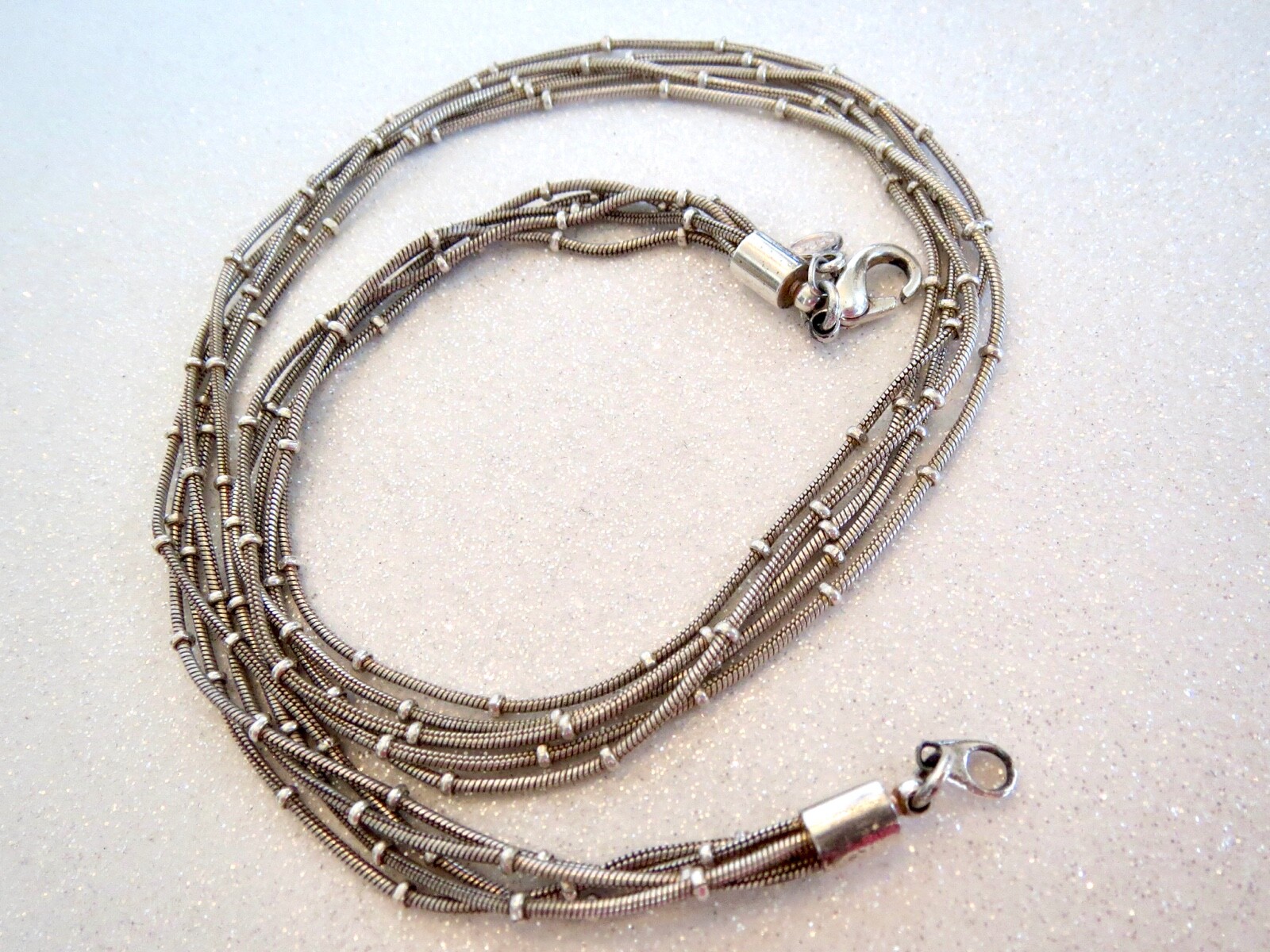 Multi Strand Signed M&S CO. Silver Plated Stainless BEADED CHAIN NECKLACE 17.5″