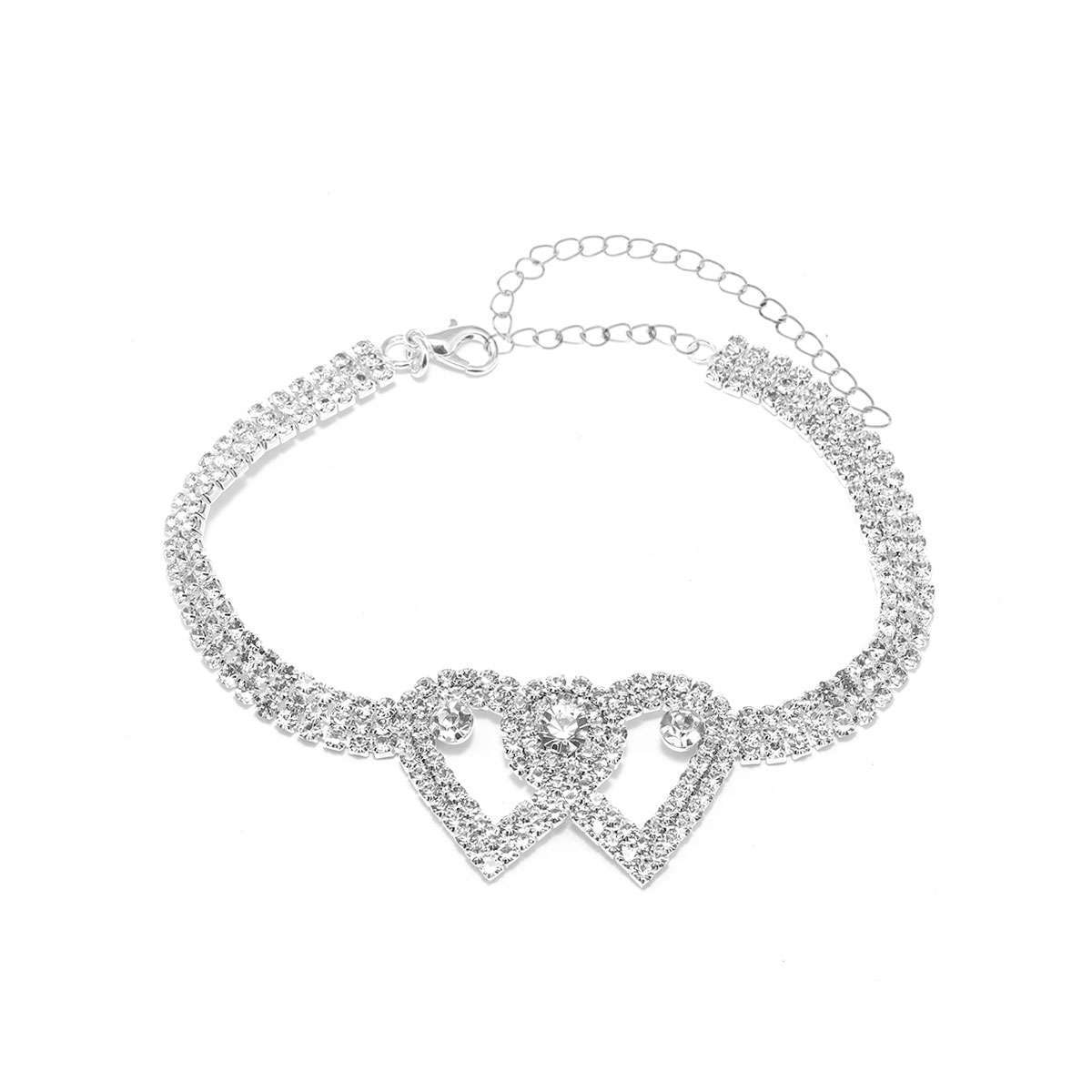 Double Heart Anklet Bracelet Love Barefoot Chain Bling Crystal Ankle Bracelet US