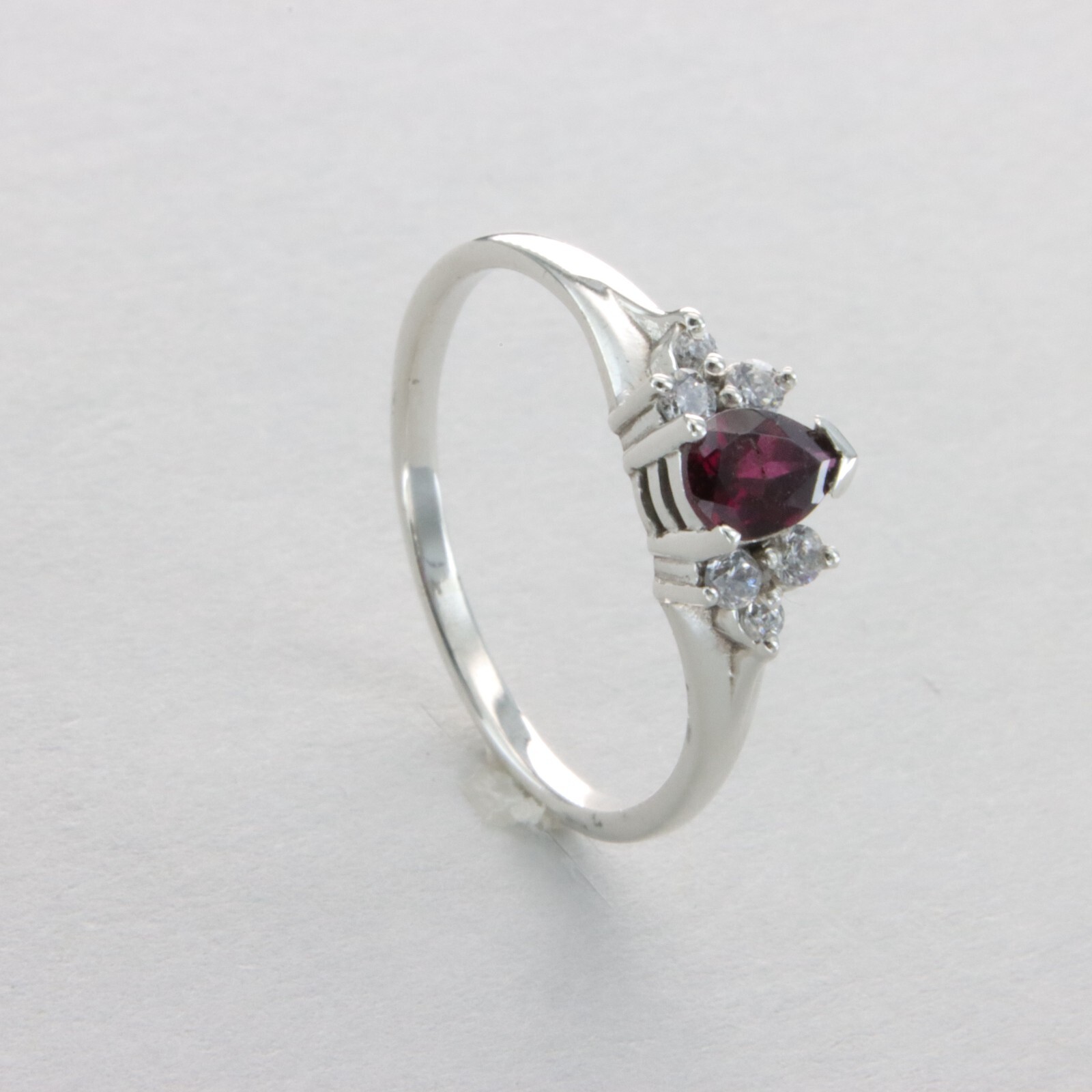 Teardrop Red GARNET Ring with 6 CZs – Multiple Sizes – 925 STERLING SILVER #1e