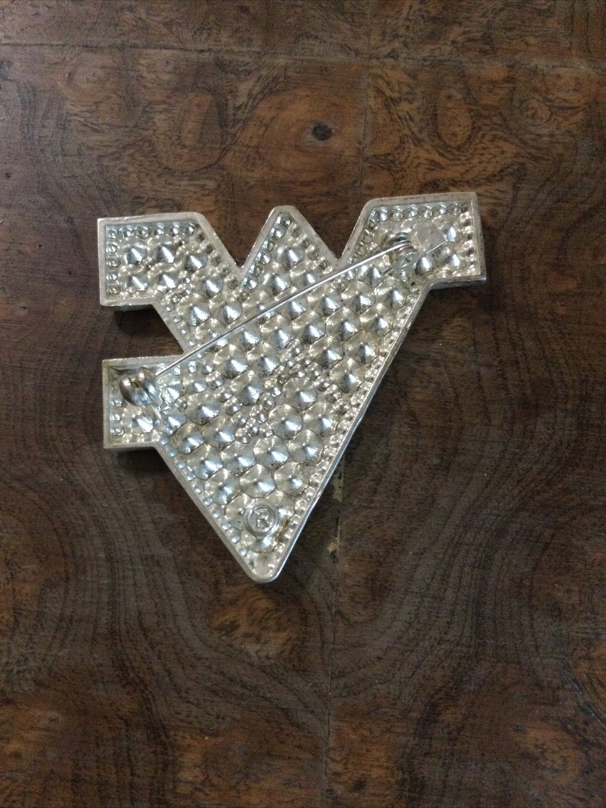 West Virginia Flying WV Rhinestone Brooch Pin Blue Gold Tone
