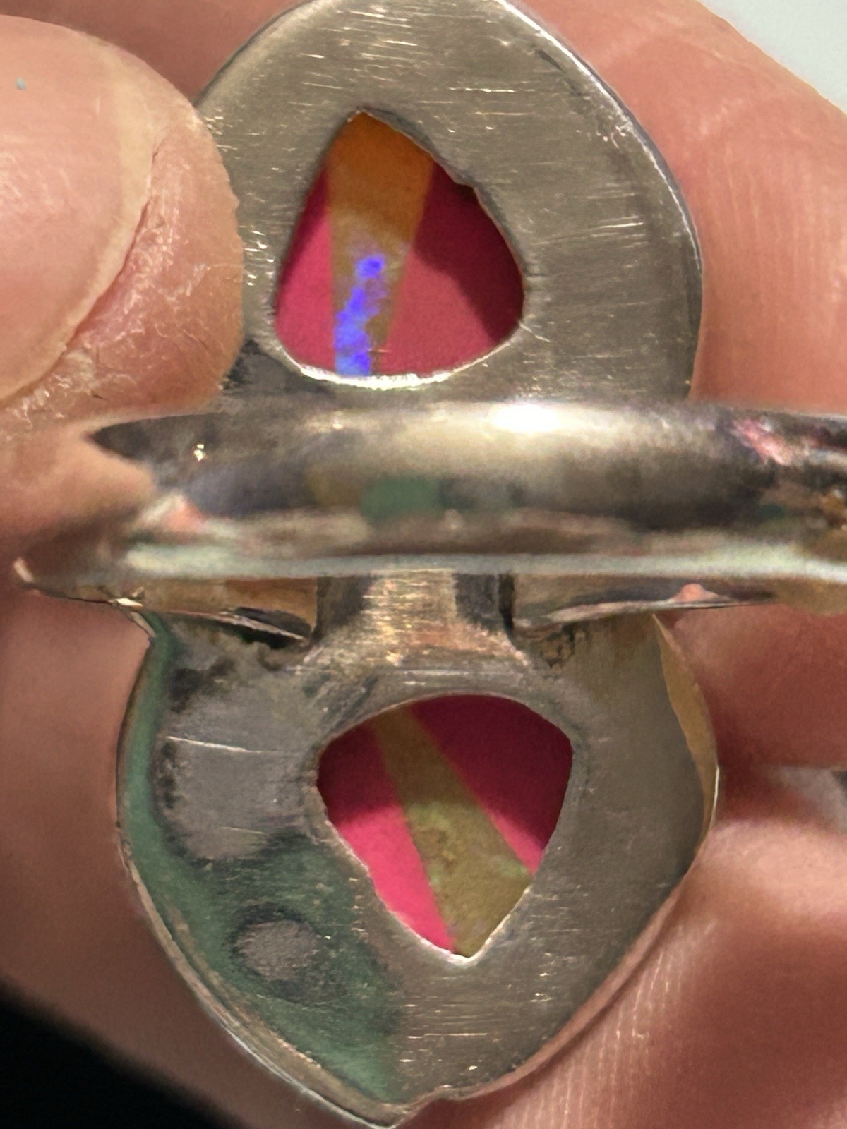 925 Sterling Hot Pink Lab Opal Stripe Candy Crush Ring Size 9
