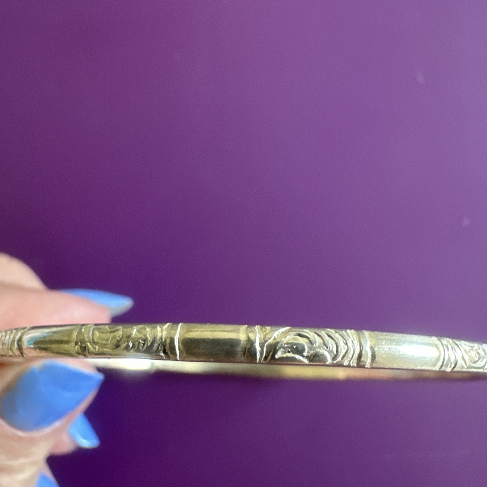 Vintage Sterling Silver Mexico Etched Floral Scroll Bangle Bracelet Stamped
