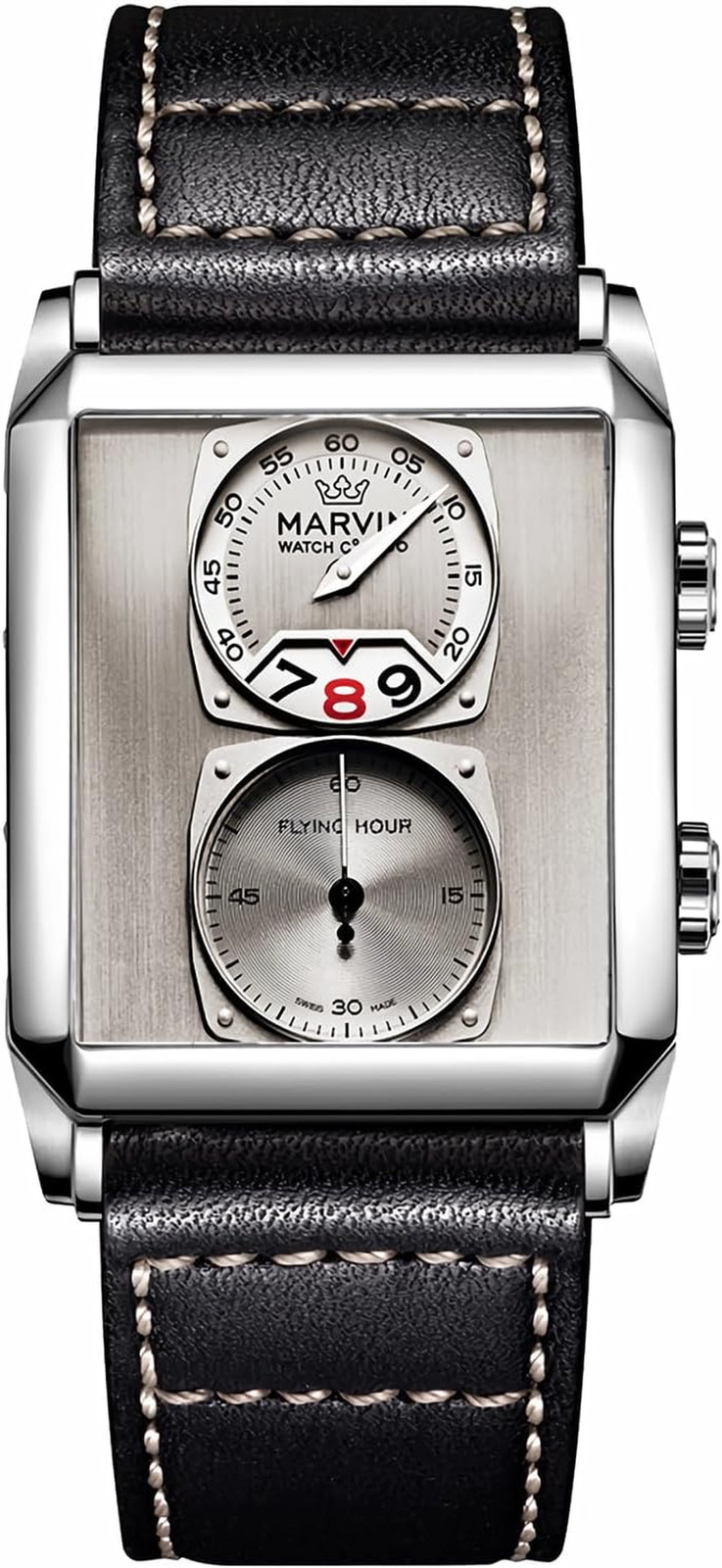 Watches for Men Swiss Mens Watch in Stainless Steel with Leather Strap and Recta