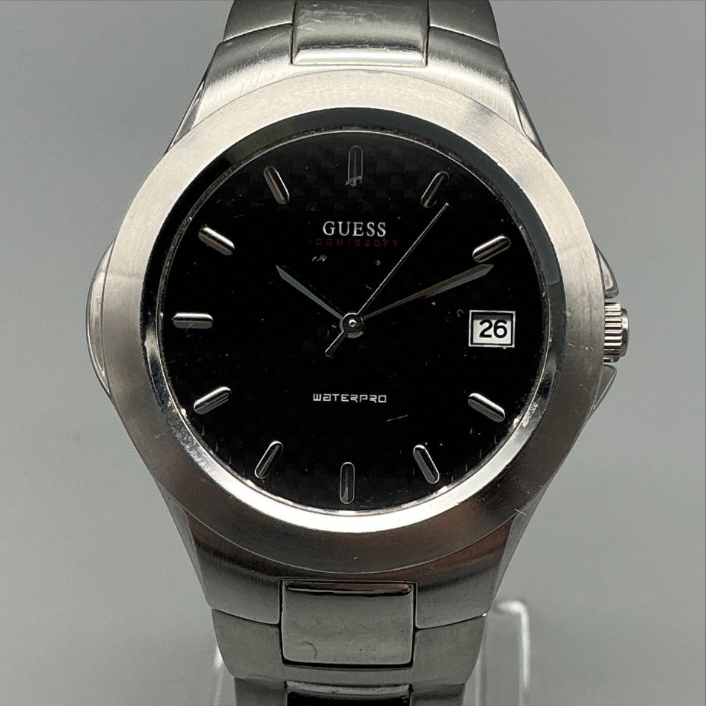 Guess Waterpro C35376G Men Watch 37mm Black Dial Date Stainless New Battery 6.5″