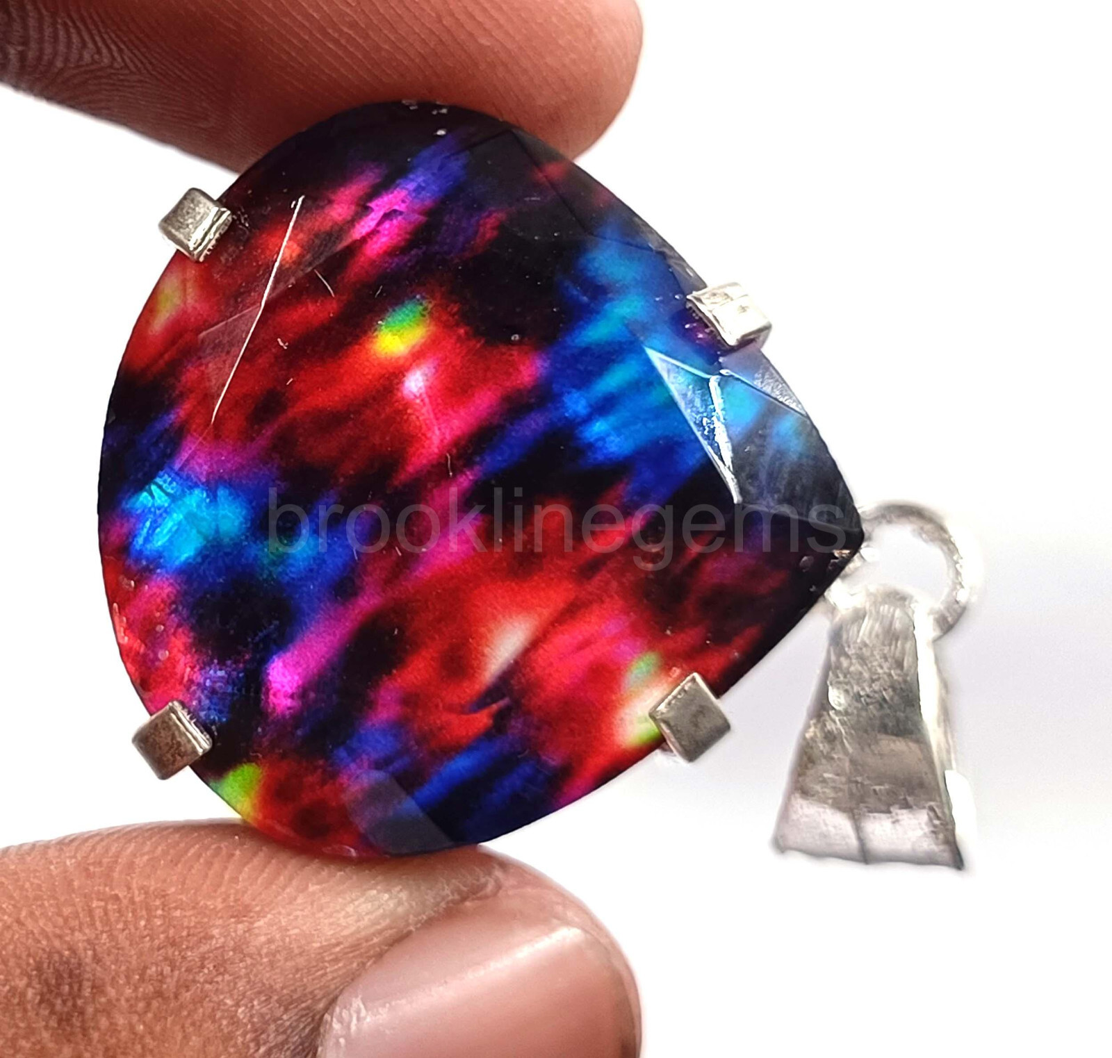 74.65 Ct Pear Natural Ammolite Doublet 925 Silver Pendant EGL Gemstone 5AOR