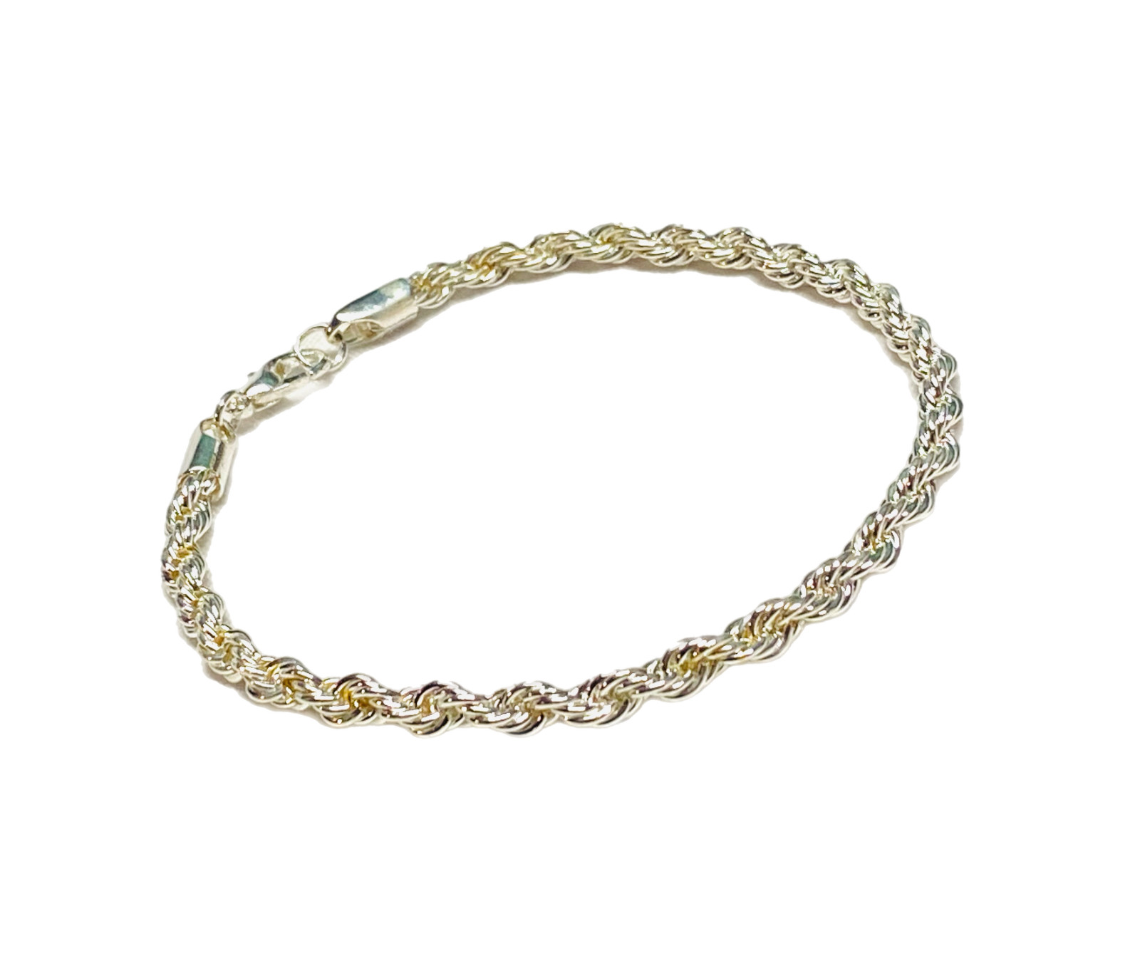 Twisted Rope Silver Tone Bracelet 7.75” Fashion Costume 4mm Wide Chain EUC